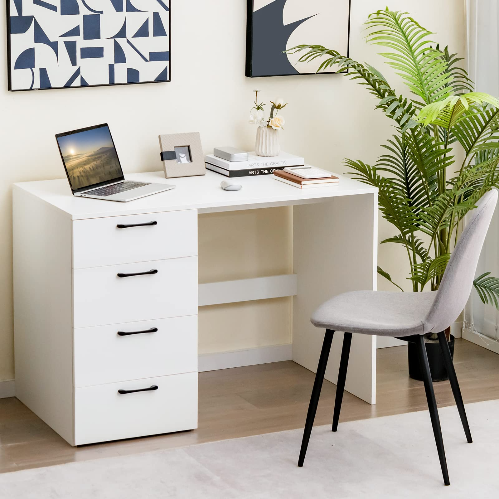 Bureau blanc Tangkula avec 4 tiroirs de rangement
